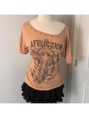 Affliction Women's Large bedazzled slouchy off-shoulder style top